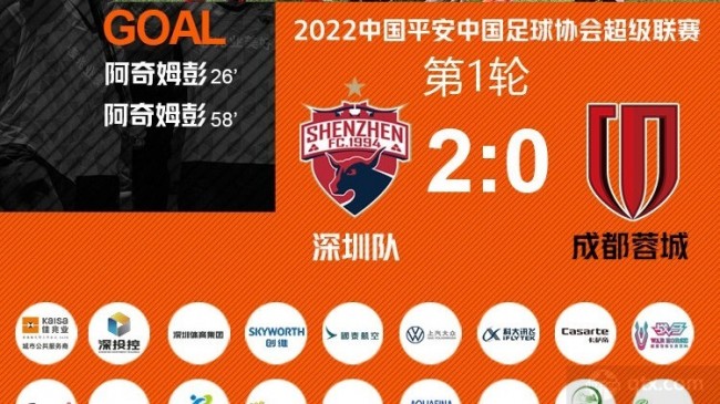 赛事直播-中超联赛深圳队2:0战胜成都荣成队取得赛季开门红 阿齐姆·彭梅开二度